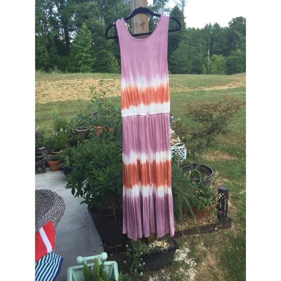 Knox Rose Tie-Dyed Sleeveless Maxi Dress M medium Purple Pink stripe boho beachy - Picture 2 of 14